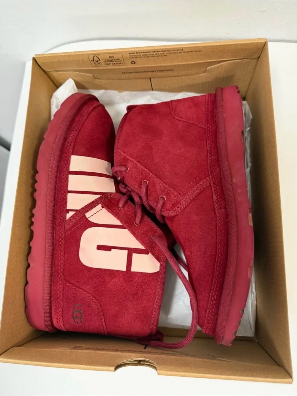 UGG Maroon and Light Pink Kids Lace-Up Boots Size 5